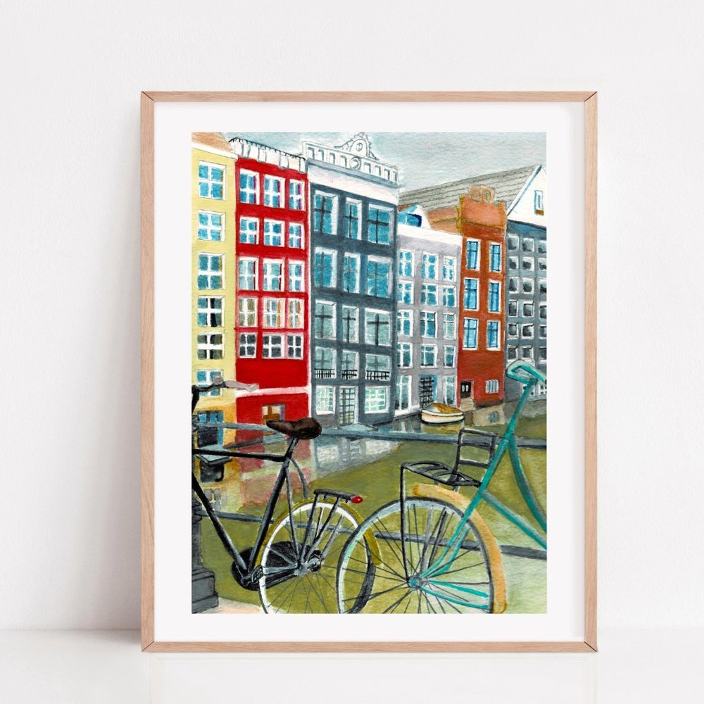 Watercolor Amsterdam painting Art print waterhouse poster amsterdam canals wall